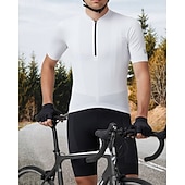 tanie Męskie koszulki-Męskie Koszulka rowerowa Jeden kolor Krótki rękaw Rower Dżersej Top z 3 tylnymi kieszeniami Odporny na UV Szybkie wysychanie Kieszeń na plecach Odvádí pot Sport Czarny Biały Czerwony Odzież