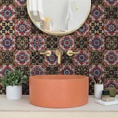 cheap Tile stickers-24PCS Peel and Stick Tile Stickers, Moroccan Pattern PVC Wall Decals, Self-Adhesive Removable Wallpaper for Renters, for Bedroom Bathroom Cabinet, Easy Installation