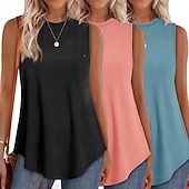 billiga Enkel tank-Multipack 3st Dam Rund hals Ärmlös Svart + Rosa + Vit Stridsvagn Väst Ärmlös tröja Slät Ledigt Dagligen Polyester Sommar
