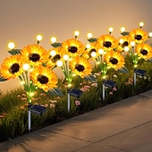  Lot de 4 lampes solaires LED tournesol étanches pour jardin, à piquer, idéales pour décorer allées, pelouses, terrasses et autres espaces extérieurs. Parfaites pour les fêtes, les anniversaires et