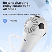 baratos Ventoinhas de mão-Soccer Handheld Fan, Portable Mini Fan with 199 Wind Speeds &amp; LED Digital Display, USB Rechargeable Personal Football Fan for Match Day, Outdoor Sports, Travel, Gifts for Kids &amp; Fans