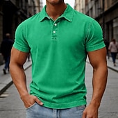 abordables Polo classique pour homme-Chemises Polo SoftFade™ pour hommes 100% coton chemise à lavage acide décontractée vacances col manches courtes mode basique uni vintage usé été printemps bleu marron foncé noir vert clair violet