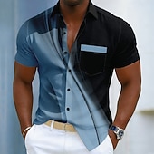 abordables Diseño Geométrico-Hombre Degradado Líneas / Olas Arte abstracto Camisa Camisa de verano Abotonar la camisa Manga Corta Informal de negocios Diario Trabajo Festivos Verano Primavera Cuello Vuelto Impresión 3D Un