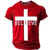  Believe Christian Cross Men's Minimalist Religious Spiritual T Shirt Graphic Crew Neck Short Sleeve Church Worship Gift for Believers Designer Clothing Apparel