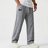 baratos calça casual-Homens Calças Calça casual Calças largas Calças texturizadas Jacquard Com Cordão Perna reta Tecido Conforto Comprimento total Casual Diário Ao ar livre Férias Moda Azul Preto Micro-Elástica