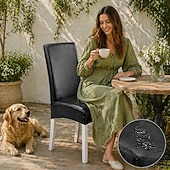 cheap Chair Cover-Waterproof  Chair Cover 1/2/4/6 Pc Pu Leather Oilproof Dining Chair Case Stretch Solid Color Seat Slipcover for Living Room Kitchen Home