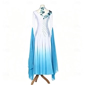 preiswerte Wettbewerbsbekleidung-Gesellschaftstanz Kleid Strass Falten Spleißen Damen Party Training Leistung Langarm Hoch Spandex Polyester