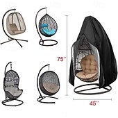 זול כיסויים לרהיטי פטיו-כיסויי כיסא פטיו עם ביצת רוכסן, כיסויי כיסא נדנדה מנצרים עם ביצת קש, כיסוי כיסא חיצוני עמיד למים ועמיד בפני מזג אוויר, כיסוי כיסא תלייה עמיד לרוח, שחור, חבילה אחת