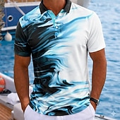 cheap Men's Hawaiian Polo-Men's Abstract Geometic Hawaiian Polo Shirts Short Sleeve Polo Shirts Lapel Casual Athleisure Vacation Wear 3D Print Buttons Spring &amp; Summer Blue Green