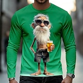billige 3D T-skjorter-Herre Gammel mann T skjorte Langermet T skjorte 3D-utskrift Crew-hals Skjorte Fritid Morsom Daglig Feriereise Gate Blå Gul Lilla Sommer Vår Høst Klær S M L XL 2XL 3XL