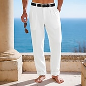 baratos Feriado-Homens Calças de linho chinês Calça verão Perna reta Tecido Conforto Respirável Comprimento total Casual Diário Ao ar livre Férias Moda Preto Branco Sem Elasticidade