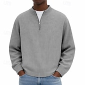 olcso Alap pulóverek-Férfi Pulóver Kordbársony Negyed cipzáras pulóver Fekete Világoszöld Burgundi vörös Sötétkék Sötétzöld Álló gallér Sima Texturált Hétköznapi Napi Sport &amp; Szabadtéri Utcai sikk Menő Sportruházat