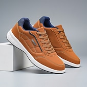 baratos Tênis Casuais-Tênis masculino casual de amarrar, marrom, confortável para corrida e caminhada, ideal para trabalho, viagens e uso diário.