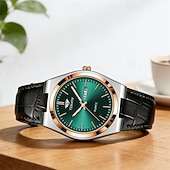 baratos Relógios Quartz-Relógio masculino de quartzo para negócios - relógio de pulso social com pulseira de couro e bisel em ouro rosa, relógio analógico luminoso com dia e data, relógio minimalista à prova d'água para