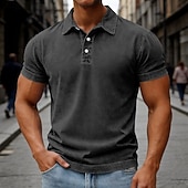 abordables Polo classique pour homme-Chemises Polo SoftFade™ pour hommes 100% coton chemise à lavage acide décontractée vacances col manches courtes mode basique uni vintage usé été printemps bleu marron foncé noir vert clair violet