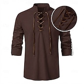  Médiéval Renaissance Chemise Manches longues Pirate Viking Déguisement Homme Halloween Carnaval Performance LARP Foire de la Renaissance Adulte Chemise