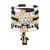 baratos Partida de Futebol Mundial 2026-Conjunto de pulseiras para fãs de futebol, inspiradas na Copa do Mundo, com contas e pingentes de futebol. Adoro futebol! Joias ajustáveis para crianças apaixonadas por futebol. &amp;adultos