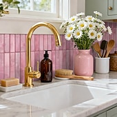 Недорогие Стикеры на стену-20pcs 3d Self-Adhesive Wall Imitation Tile Sticker, Removable Wall Sticker With Pink Decorative Pattern, Used For Kitchen Back Fender, Bedroom And Living Room Decoration Home Wall Renovation Decorativ