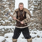 halpa Asusteet-Setti Keskiaika Renessanssi Polvipituinen Asut Hieno puku Tekoturkispuku Soturi Barbaari Naamiaispuku Miesten Viikinki Halloween Karnevaali Suoritus LARP Ren Faire Aikuisten