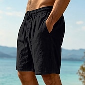 abordables Vacances-Homme Shorts Shorts en Lin Shorts d'été Shorts de plage Cordon de serrage Taille Élastique Uni Confort Respirant Longueur Genou Quotidien Extérieur Fête Vacances Mode Noir Blanche Non Elastique