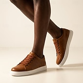 billige Uformelle joggesko-herre brune casual joggesko med snøring, minimalistiske, lave komfortsko for hverdagsbruk, reiser, pendling, helgeantrekk, friluftsliv og smart casual stil