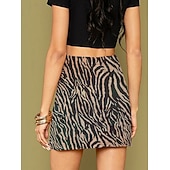 abordables Graphic Skirts-Women's Faux Suede Skirt Fashion Casual Mini High Waist Skirts Leopard Print Split Ends Stretchy Daily Street Leopard Black Yellow Light Brown Spring