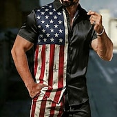  Homens 4 de julho - 250º aniversário dos EUA Bandeira americana Camisa Social Blusa de cetim Saia Manga Curta Patriótico Ao ar livre Feriado Verão Primavera Aberto para a Lateral Impressão 3D Camisas
