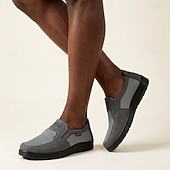 cheap Slip-On Casual Shoes-Men's Gray Slip-On Casual Loafers Breathable Lightweight Comfort Walking Shoes for Daily Wear, Travel, Commuting, Office and Smart Casual Style