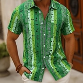 baratos Música e Guitarras-Homens Notas musicais Camisa Social camisa de botão Manga Curta Vintage retrô Diário Festival de Música Verão Primavera Aberto para a Lateral Impressão 3D camisas de colarinho Azul Roxo Laranja Verde