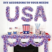  66 stop (20,2 m) vlastenecké dekorace ke 4. červenci, červeno-bílo-modré girlandy s kovovým pozlátkem, girlandy na 4. července pro domácí stromeček, průvod aut, pamětní den, vnitřní a venkovní párty