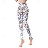 voordelige Yoga leggings en panty's-Dames Pilatesbroek Yogabroek Billenlift met ruche Hoge taille Sportschooltraining Hardlopen Fitness Legging Kleding Onderlichaam Flora Amethist Wit Blauw Sport Sportkleding Hoge Elasticiteit