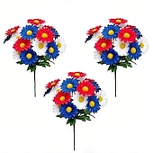 cheap U.S. 250th Anniversary-3Pcs 250th Anniversary Artificial Chrysanthemums &amp; Rose Flowers, Reusable Plastic Flowers for American Independence Day Decorations, 4th of July Party Decor, Home &amp; Garden Centerpieces