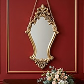 cheap Sculptures-Vintage Gold Decorative Wall Mirror, 3D Classical Floral Resin Hand-Painted Hanging Mirror, Home Wall Art for Bathroom, Vanity, Bedroom Décor, Holiday Gift, Photography Prop