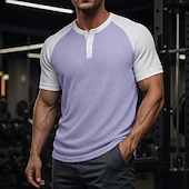 Недорогие Повседневная футболка Хенли-Муж. Футболка с вафельным рисунком Футболка С короткими рукавами Сплошной цвет Мода Оригинальный рисунок На каждый день Цветовые блоки Рукав «реглан» Хенли Повседневные на открытом воздухе
