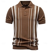 billige Klassisk poloskjorte for menn-Men's Polo Shirts Cable Knit Polo Casual Street Lapel Short Sleeve Basic Modern Vertical Stripes Lightweight Buttons Summer Spring Regular Fit White Brown Polo Shirts