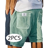baratos Calções Estilo Casual-Homens Calção Shorts casuais Shorts de veludo cotelê Bolsos Cintura elástica Tecido Textura Conforto Respirável Curto Casual Ao ar livre Praia Férias Moda Preto + Azul Marinho céu azul+cinza Com