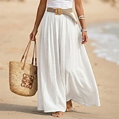 ieftine Fuste simple-Pentru femei Fustă de vacanță Fustă din bumbac artificial și in Modă Casual Lung vară Maxi Talie Înaltă Fuste Simplu Zdrobit Fluid Strech Zilnic Plajă Albastru piscină Măr Verde Maroniu Galben Lămâie