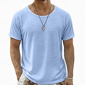 ieftine Tricouri din bumbac și in-Bărbați Tee Top Tricou din in Manșon scurt În V Vară Culoare solidă Simplu Modă Designer De Bază De Bază Moale Casual Vacanță Stradă Albastru Deschis Alb Negru Top tricou pentru bărbați