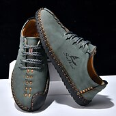 billiga Snygga snörskor-Handsydda snörskor för män, mjuka och bekväma loafers i vintagestil, lämpliga för vardagsbruk, resor, stadspromenader och eleganta vardagsutflykter.