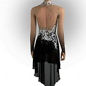 economico Abiti da Pattinaggio Artistico-Abito da pattinaggio artistico Per donna Pattinaggio sul ghiaccio Vestito Nero Patchwork Foro per il pollice Elasticizzato Allenamento Competizione Vestiti da pattinaggio sul ghiaccio Classico