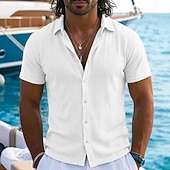  Муж. Рубашка Льняная рубашка Летняя рубашка Пляжная рубашка Гавайская рубашка Сплошной цвет Повседневные Пляж Черный Белый Светло-зеленый Розовый С короткими рукавами Воротничок Весна лето Лето Одежда