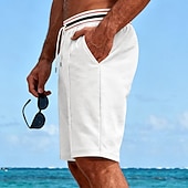 cheap Casual Shorts-Men's Waffle Shorts Shorts Summer Shorts Beach Shorts Casual Shorts Drawstring Pocket Elastic Waist Striped Comfort Breathable Knee Length Outdoor Beach Vacation Vacation Fashion Black White