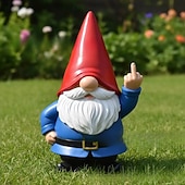  onbeleefde kabouter met opgestoken middelvinger, ondeugende tuinkabouter, grappige mini-kabouterdecoratie, beeldje met opgestoken middelvinger voor buiten in de tuin, op het terras of in het gazon.