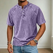 billige Uformell Henley T-skjorte-Herre T skjorte Deminskjorte 100% bomullssyre-vaskeskjorte Kortermet Høy krage Henley Vår sommer Sommer Vår عادي Årgang Gatemote Fritid Vasket Raglan Ermer Avslappet Hjem Gate Lyseblå Svart Rosa Topp
