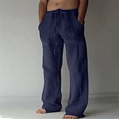 economico Classico-Per uomo Pantaloni di Lino Pantaloni Pantaloni Estivi Pantaloni da Spiaggia Stampato Gamba Dritta Grafico Sole Morbido All'aperto Lunghezza intera Casa Casuale Quotidiano Moda Streetwear Bianco Blu