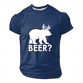 baratos Camisetas engraçadas para homens-Camiseta masculina com estampa de urso cervejeiro e chifres de veado, silhueta engraçada e humorística, estilo minimalista, modelagem regular, casual, para bares, festas e camping, ideal para