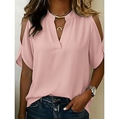  Dámské Košile Top s otevřenými rameny Halenka Šifonové topy Pevná barva Bez vzoru Elegantní prázdniny Krátký rukáv Do V Dlouhé topy Ležérní Bílá Světlá růžová Rubínově červená Námořnická modř Oranžová
