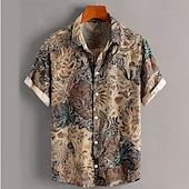 cheap Vintage Shirt-Men's Floral Print Bohemian Flowers Shirt Summer Shirt Button Up Shirt Short Sleeve Vintage Retro Casual Daily Holiday Summer Spring Turndown 3D Print Collared Shirts Blue Purple Khaki