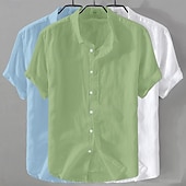 economico Classico-Per uomo Camicia Camicia di lino Camicia Estiva Abbigliamento da spiaggia Camicia con Bottoni Semplice Casuale Spiaggia Nero+Bianco+Grigio Blu navy + blu + bianco Kaki+Verde+Blu navy Blu navy + blu