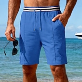 cheap Casual Shorts-Men's Waffle Shorts Shorts Summer Shorts Beach Shorts Casual Shorts Drawstring Pocket Elastic Waist Striped Comfort Breathable Knee Length Outdoor Beach Vacation Vacation Fashion Black White